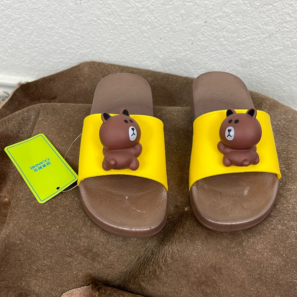 Teddy Bear Kids Yellow and Brown Slide Sandals